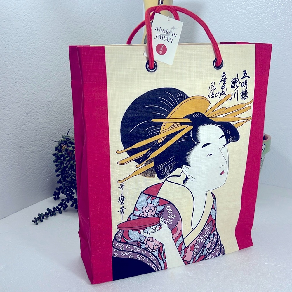 JAPANESE WOMAN WITH KIMONO HOLDING PLATE 🛍️ SHOPPING BAG TOTES TRAVEL BAG